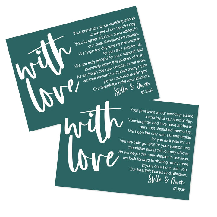 Customizable wedding thank you place setting cards - personalize with newlyweds names & date - choose your pack size