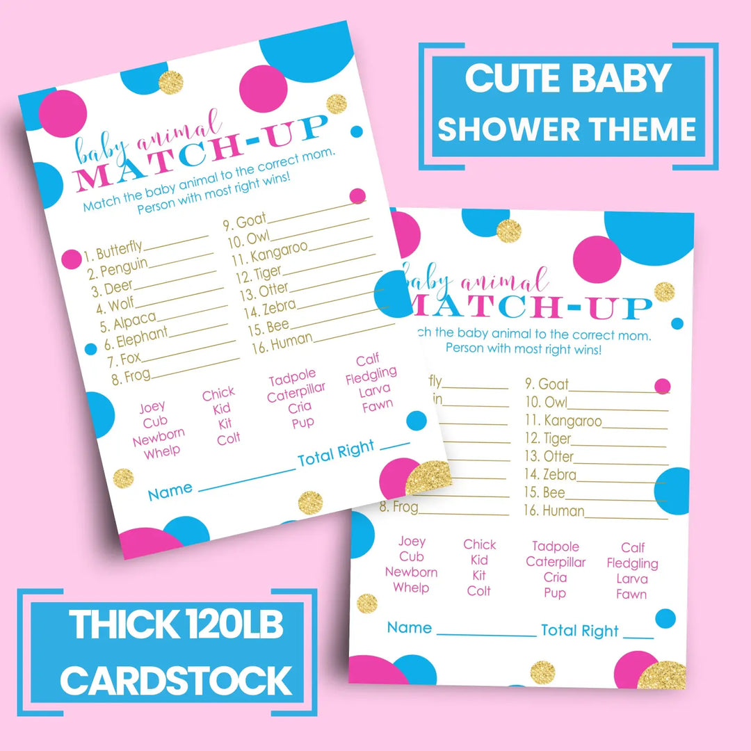 Gender Reveal Animal Matching Game Cards (25 Pack)