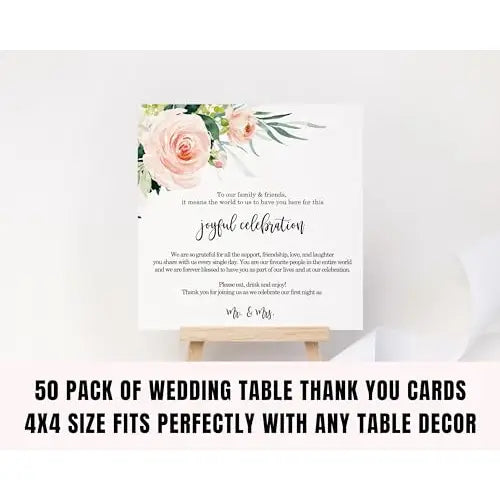 50-Pack Graceful Floral Thank You Cards - 4x4 Engagement Table Decor - Paper Clever Party