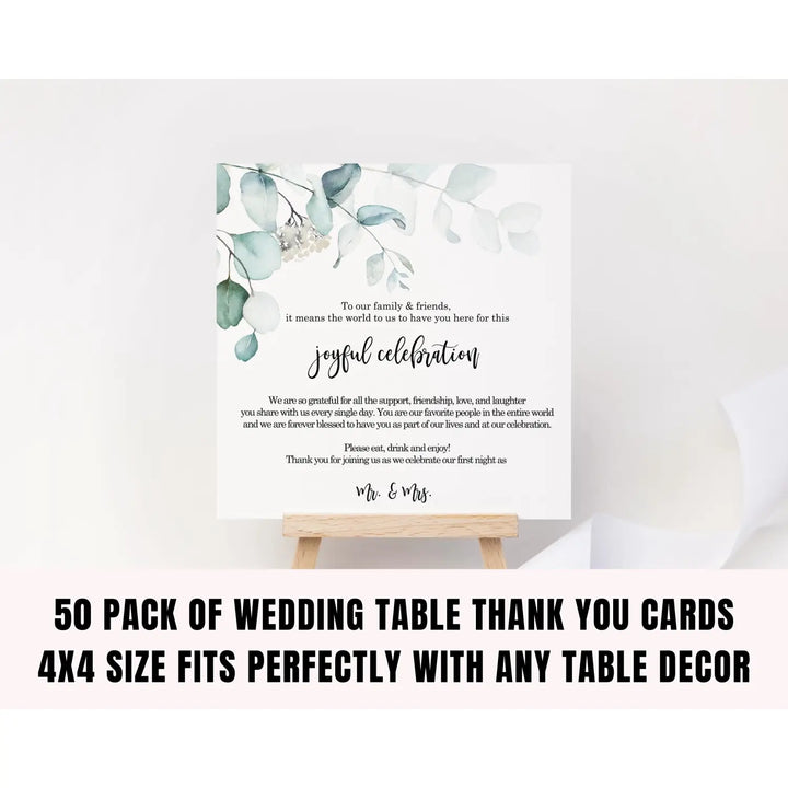 50-Pack Greenery Wedding Thank You Cards - 4x4 Bridal Table Centerpieces - Paper Clever Party