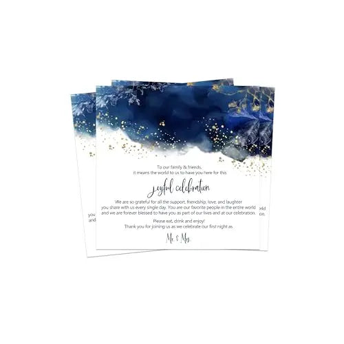 50-Pack Navy Watercolor Wedding Thank You Cards - 4x4 Reception Table Favors - Paper Clever Party