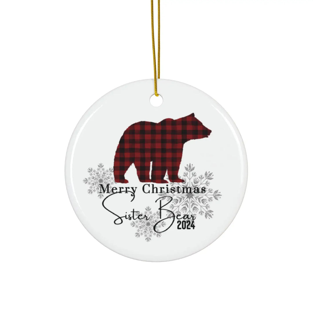 Brother bear lumberjack ceramic ornament 4 shapes - custom christmas decorations for a hip traditional or funky tree