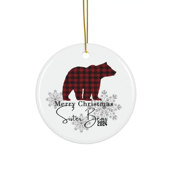 Brother bear lumberjack ceramic ornament 4 shapes - custom christmas decorations for a hip traditional or funky tree