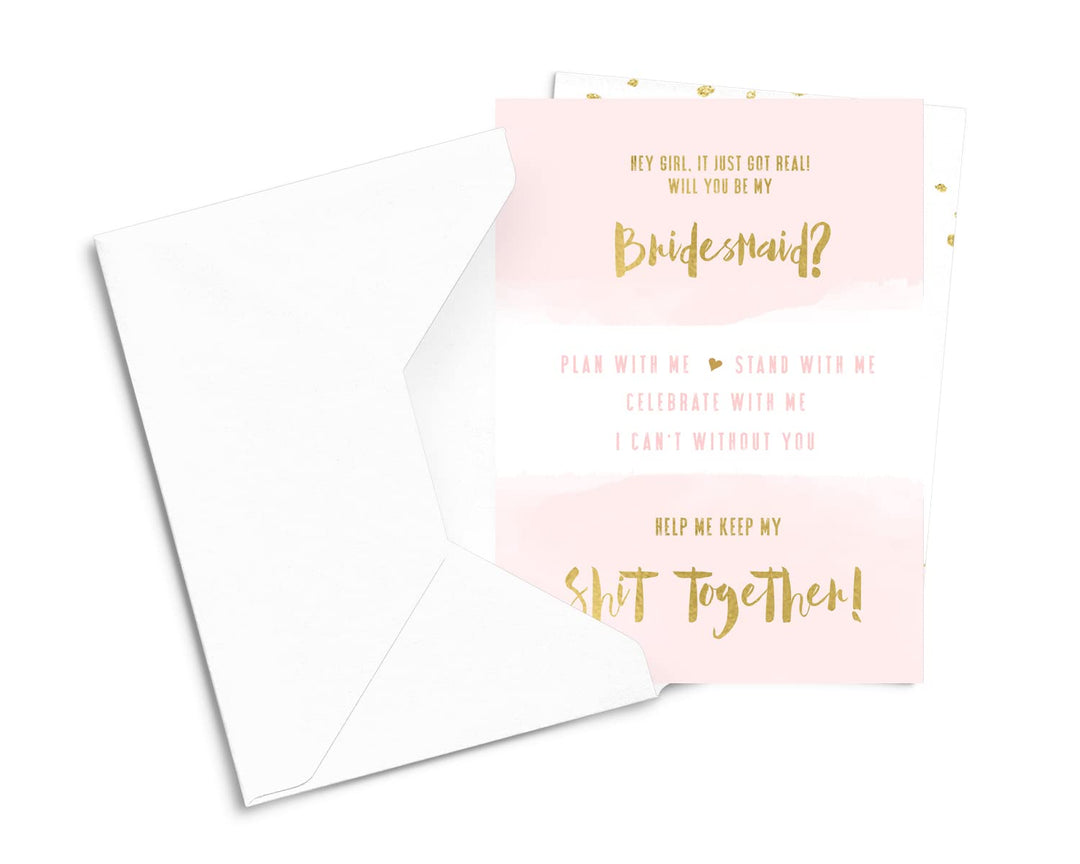 Blush and Gold Bridesmaid Proposal Cards (6-Pack) - Paper Clever Party