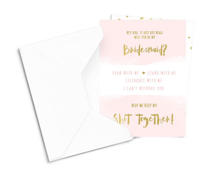 Blush and Gold Bridesmaid Proposal Cards (6-Pack) - Paper Clever Party