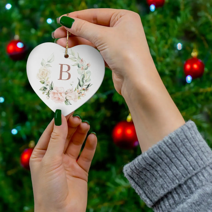 Personalized graceful floral ceramic ornament - initial - 4 unique shapes for holidays wedding mother’s day versatile