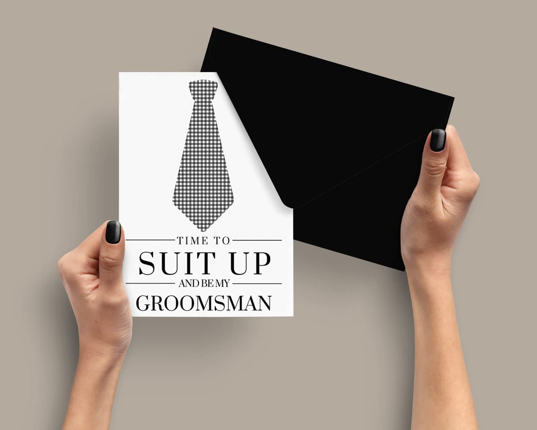 Modern Tie Groomsmen Wedding Invitations - 12-Pack with Black Envelopes - Paper Clever Party