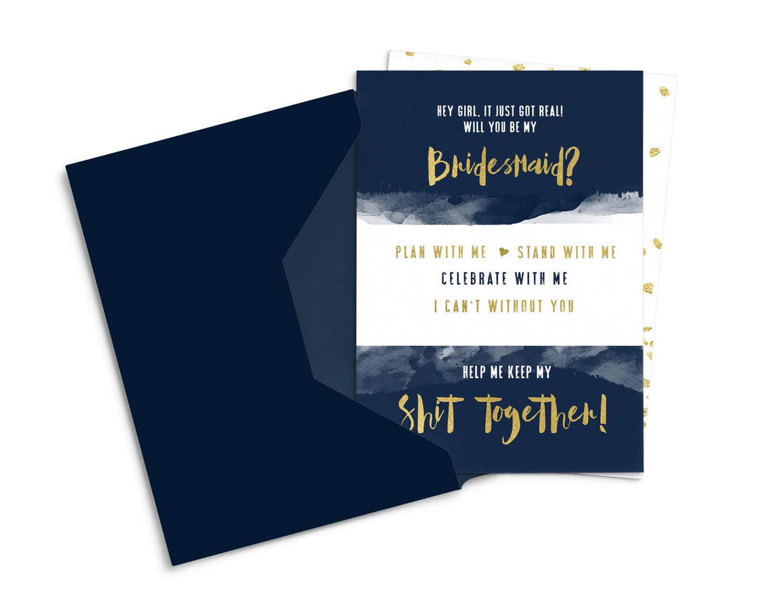 Navy and Blush Bridesmaid Invitation Cards (6-Pack) - Paper Clever Party