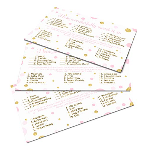 Pink & Gold Princess Baby Shower Candy Match - 25 Cards with Twinkle Little Star Design - Girls Sprinkle Activity - Paper Clever Party