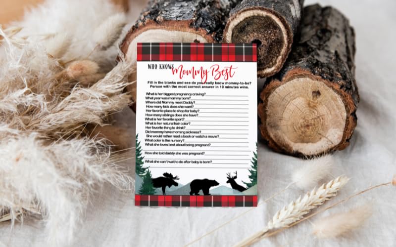 Log Cabin Laughs” - Lumberjack Baby Shower Game Set, 5x7 Double-Sided Cards (25 ct) - Paper Clever Party