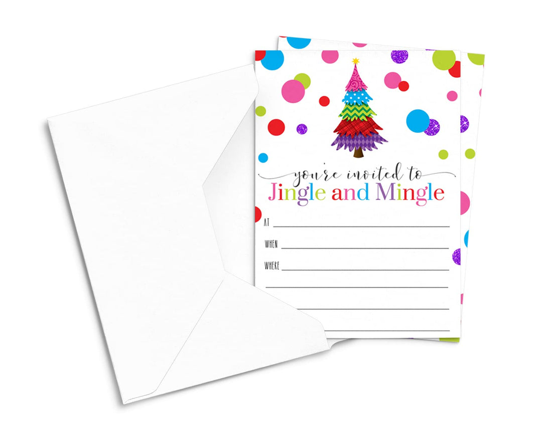 Festive Christmas Party Invitations, 25 Pack with Envelopes - Paper Clever Party