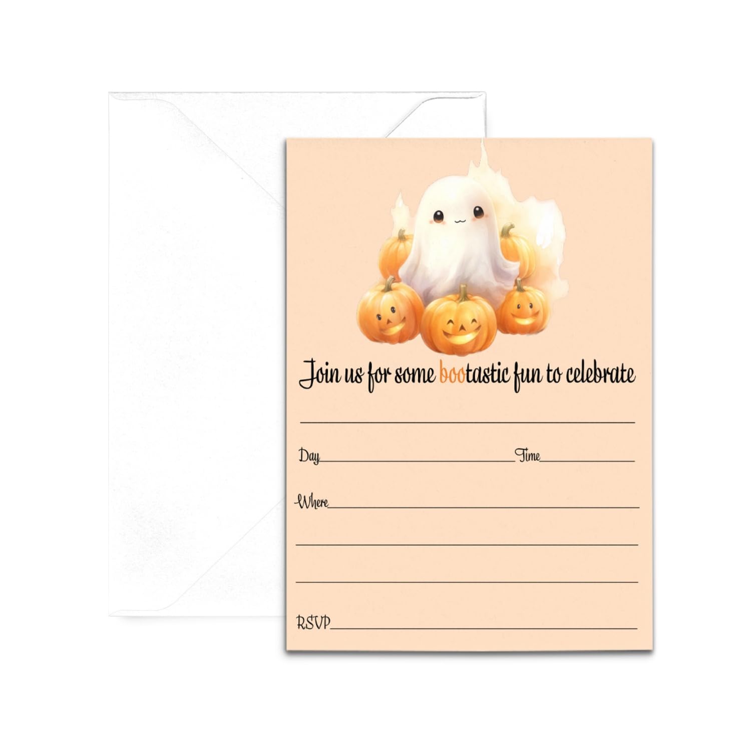 Envelopes 25 Guests - Blank Ghost Invites Pumpkin Baby Shower, Costume Party Kids, Fall Festival, Adults Fill-Paper Clever Party