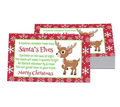 Reindeer Food for Christmas Eve Gift Tags, Kids Holiday Party Favors Xmas Red and White, Santa's Magic Rudolph Labels, Flat Cards, 15 Count - Paper Clever Party