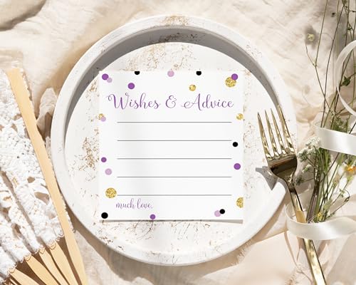 Bridal Shower Advice Cards - Elegant Purple & Gold - Paper Clever Party