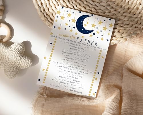 Paper Clever Party Twinkle Little Star Mommy Best Baby Shower Game, Celestial Navy and Gold, 5x7 Cards, 25 Pack - Paper Clever Party