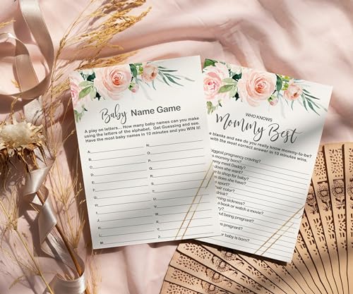 “Elegant Beginnings” - Rustic Pink & Gold Baby Shower Game Set, 5x7 Cards (25 ct) - Paper Clever Party