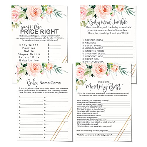 “Elegant Beginnings” - Rustic Pink & Gold Baby Shower Game Set, 5x7 Cards (25 ct) - Paper Clever Party