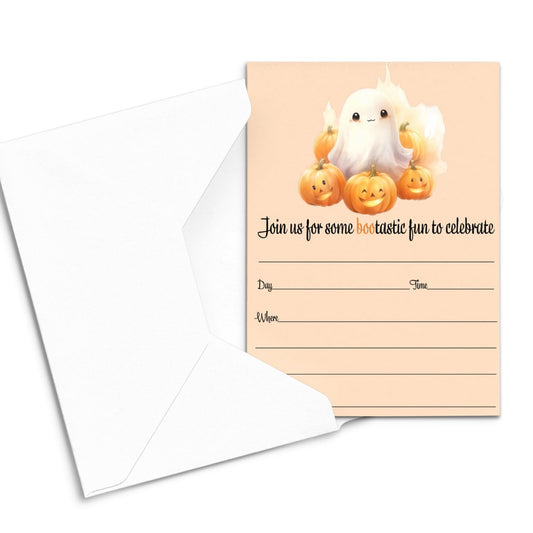 Envelopes 25 Guests - Blank Ghost Invites Pumpkin Baby Shower, Costume Party Kids, Fall Festival, Adults Fill-Paper Clever Party