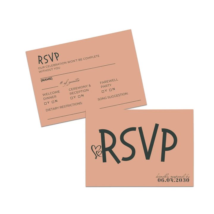 Custom Sunset Coral RSVP Cards with Elegant Black Calligraphy - Premium Card Stock, 4x6 Inch Size