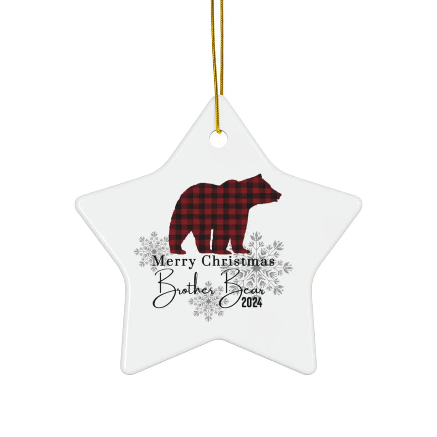 Ceramic ornaments brother bear red and black lumberjack christmas decoration set rustic holiday tree decor personalized