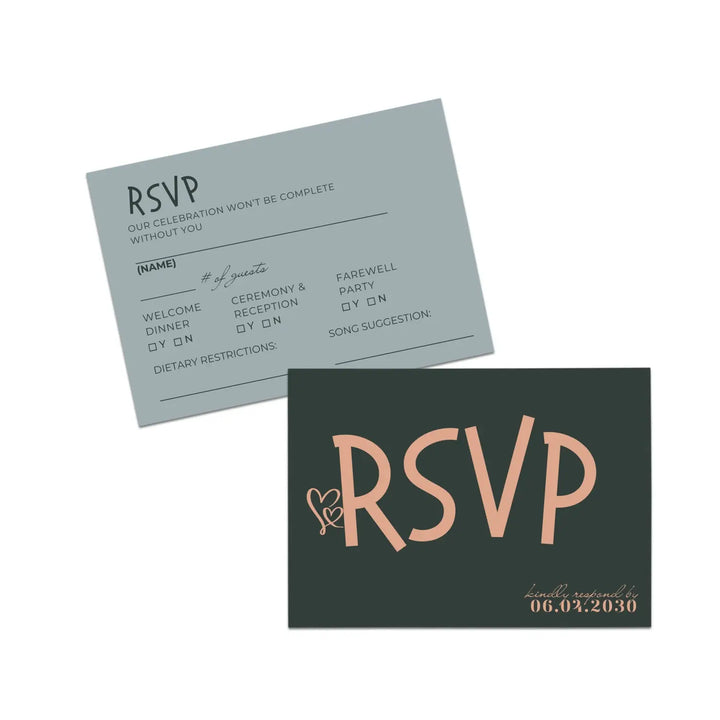 Custom Dusty Blue, Blush, and Slate RSVP Cards with Elegant Calligraphy - Premium Card Stock, 4x6 Inch Size