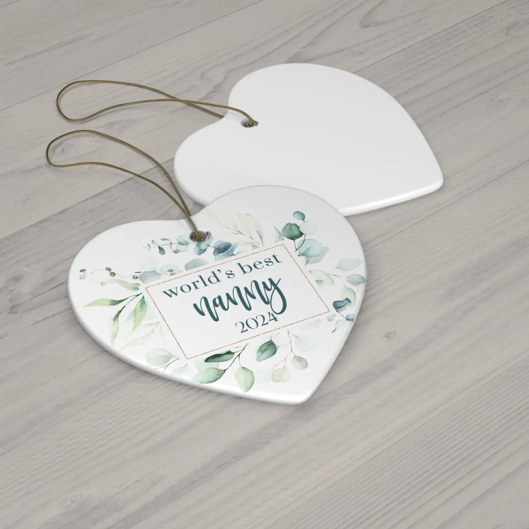 Greenery world’s best nanny ceramic ornament 4 shapes - custom christmas decorations tree - perfect heirloom