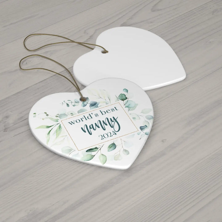 Greenery world’s best nanny ceramic ornament 4 shapes - custom christmas decorations tree - perfect heirloom