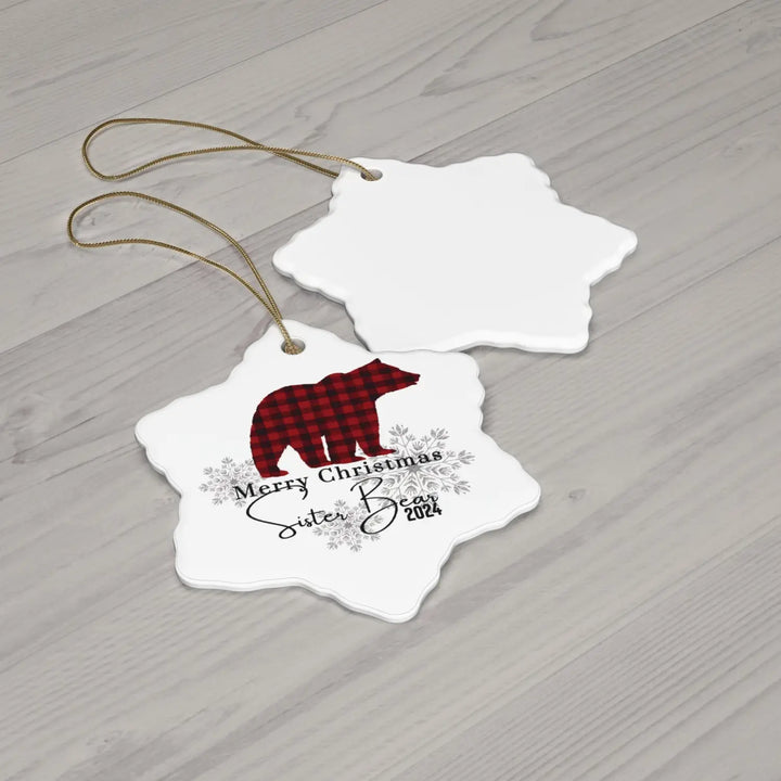 Brother bear lumberjack ceramic ornament 4 shapes - custom christmas decorations for a hip traditional or funky tree