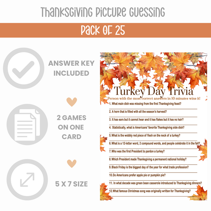 Pumpkin-Themed Thanksgiving Trivia & Word Game Bundle - 2-in-1 Turkey Dinner Word Scramble - 25 Guests - Paper Clever Party