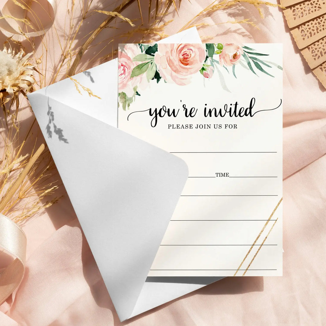 Graceful Floral Invitations with Envelopes, 25 Pack, 5x7 Blank Cards for All Occasions