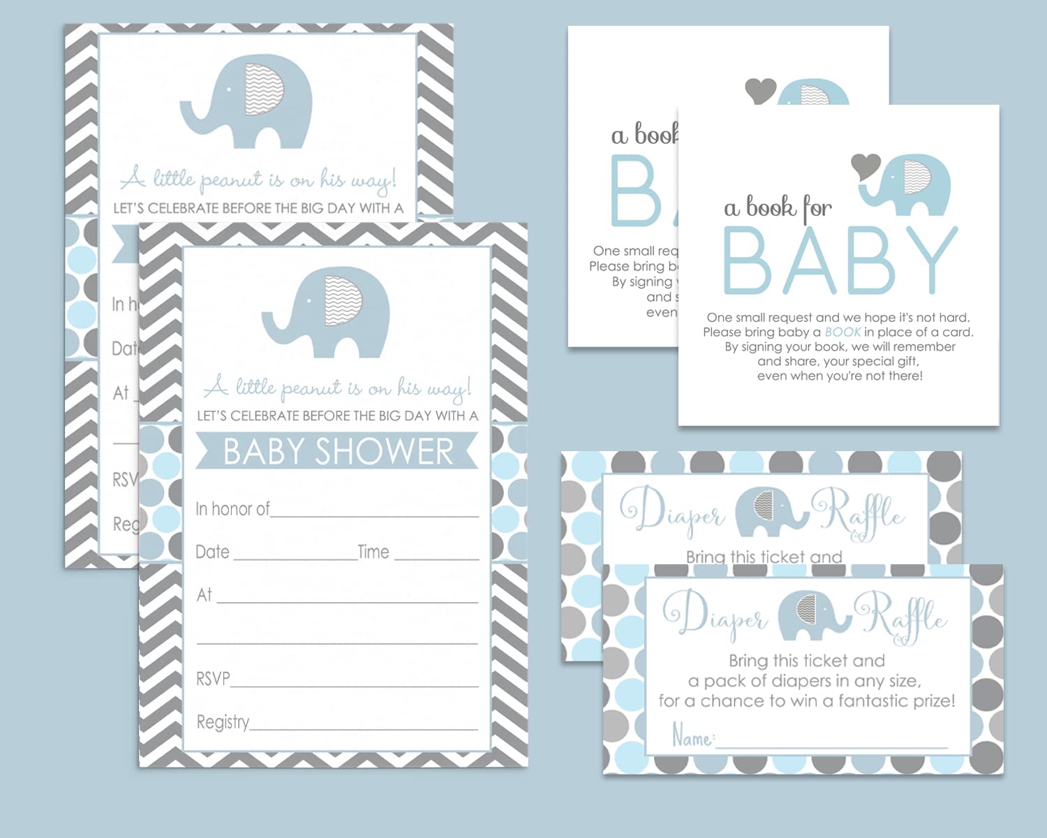 Paper Clever Party Blue Elephant Baby Shower Invitation BundlePaper Clever Party