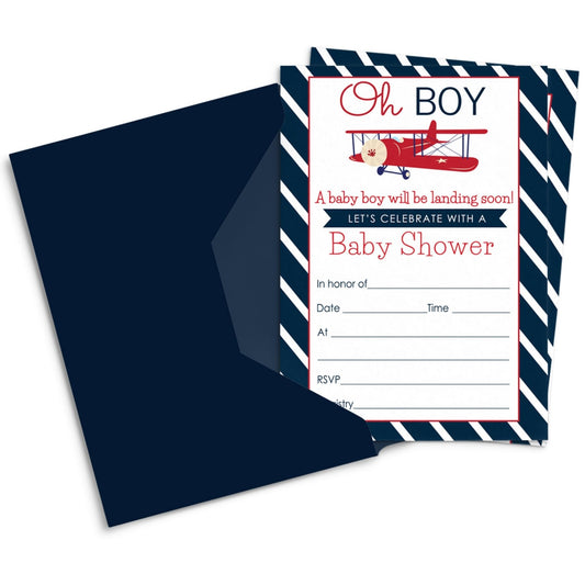 Paper Clever Party Airplane Baby Shower Invitations Boy, Custom DIY Cards 4x6 InvitesPaper Clever Party