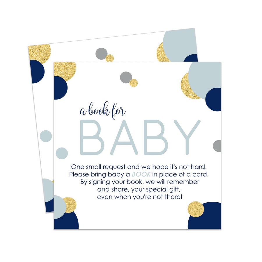 Navy and Gold Books for Baby Shower Request Cards - Paper Clever Party