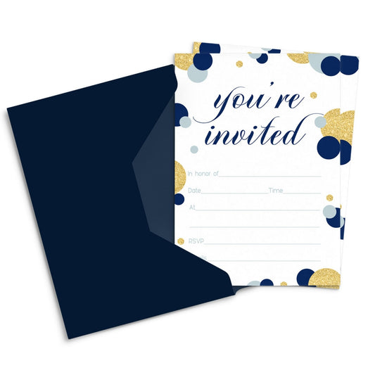 Occasion Invites Boys Baby Shower, Graduation, Birthday, Retirement, Luncheon, Blank 4x6 Invite Card Set, 15 PackPaper Clever Party
