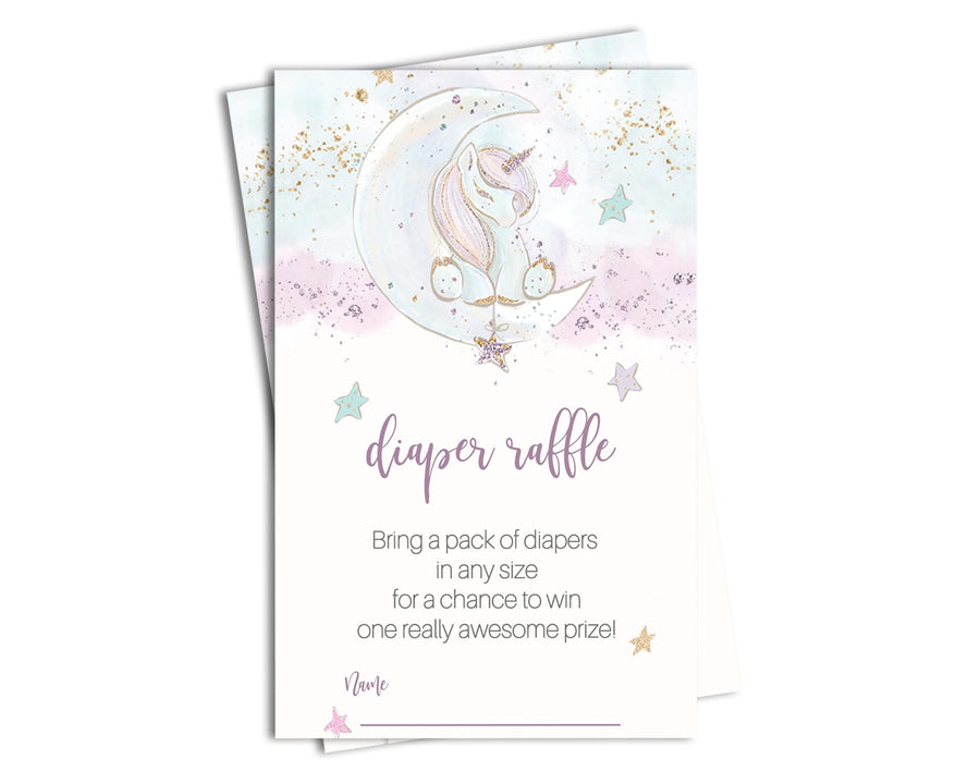 Unicorn Diaper Raffle Tickets Invitation Insert Cards, 2x3.5, 25 Pack - Paper Clever Party