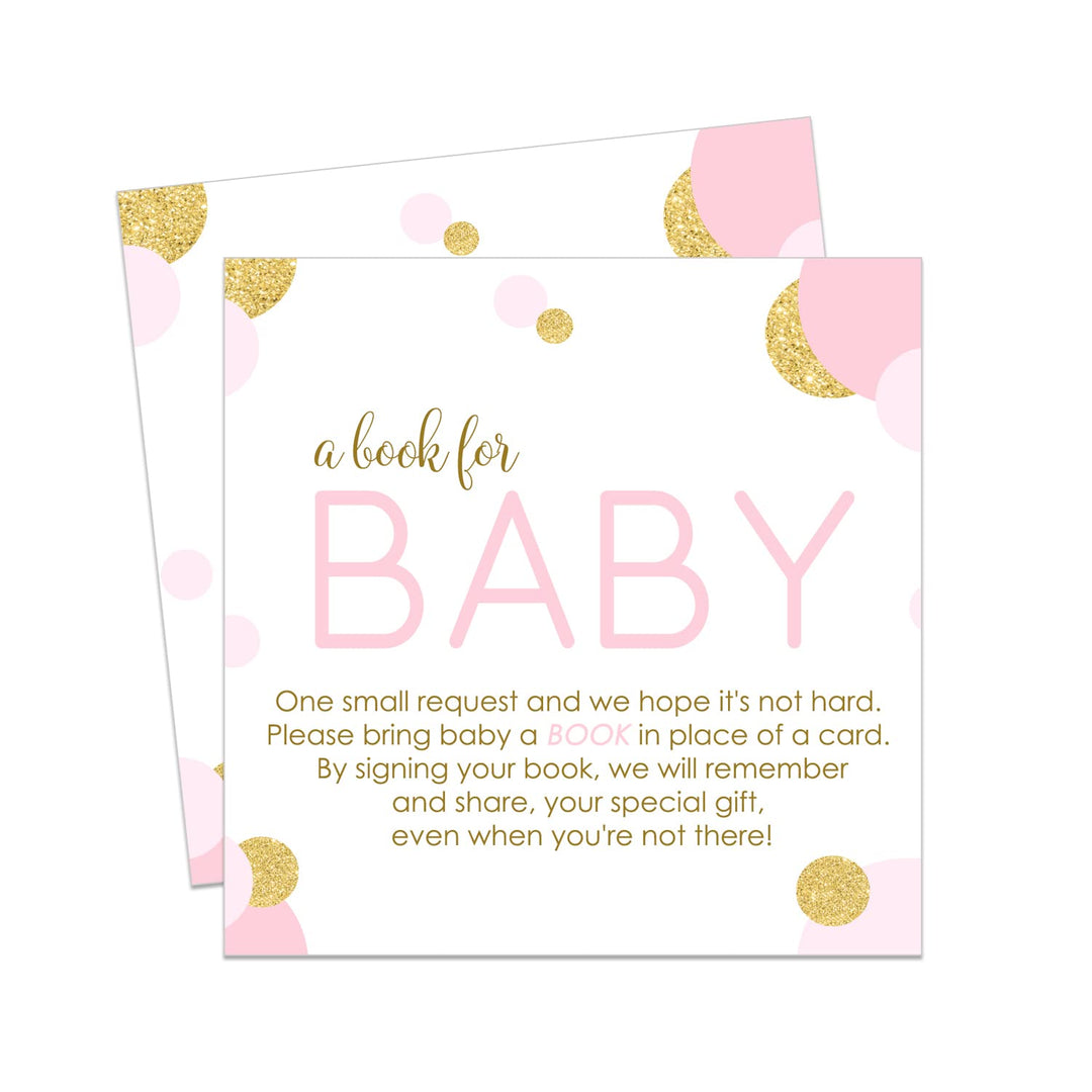 Pink and Gold Books for Baby Shower Request Cards - Paper Clever Party