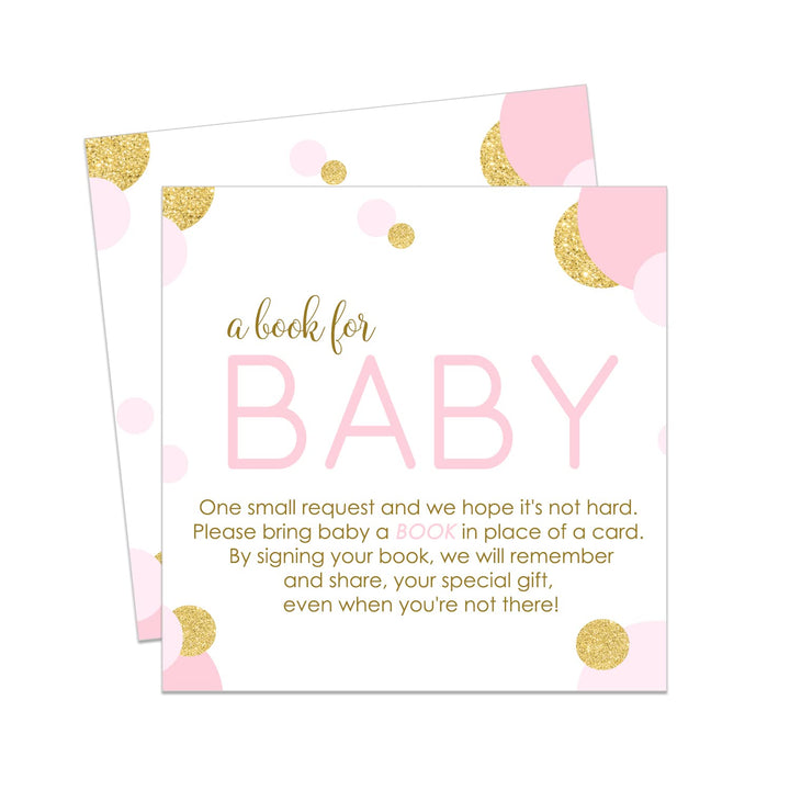 Pink and Gold Books for Baby Shower Request Cards - Paper Clever Party