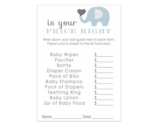 Price Baby Shower Game Guessing Activity Cards Guests PlayPaper Clever Party