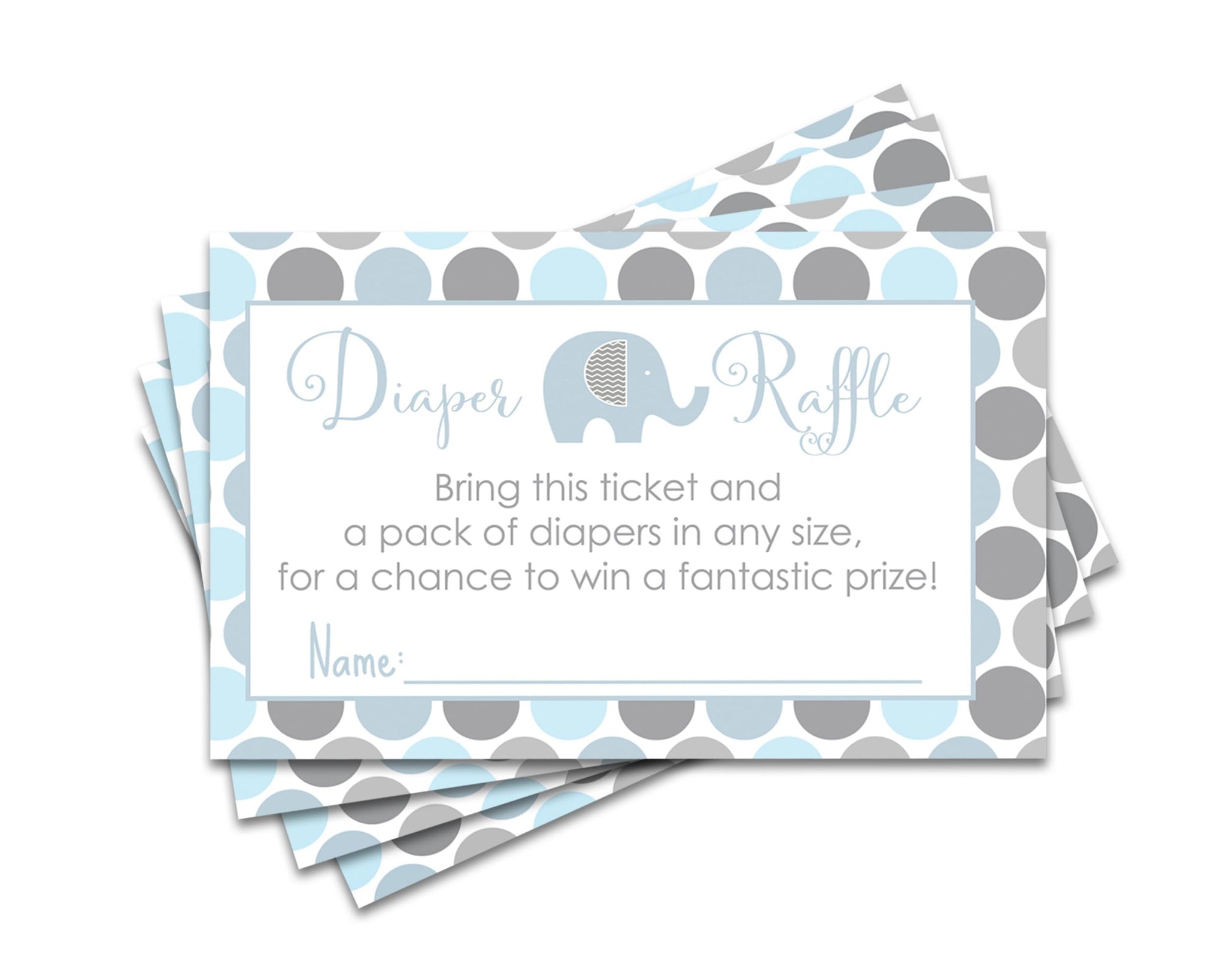 Blue Elephant Diaper Raffle Tickets - Baby Shower Game Inserts by Paper Clever Party, 25 Pack, 2x3.5 - Paper Clever Party