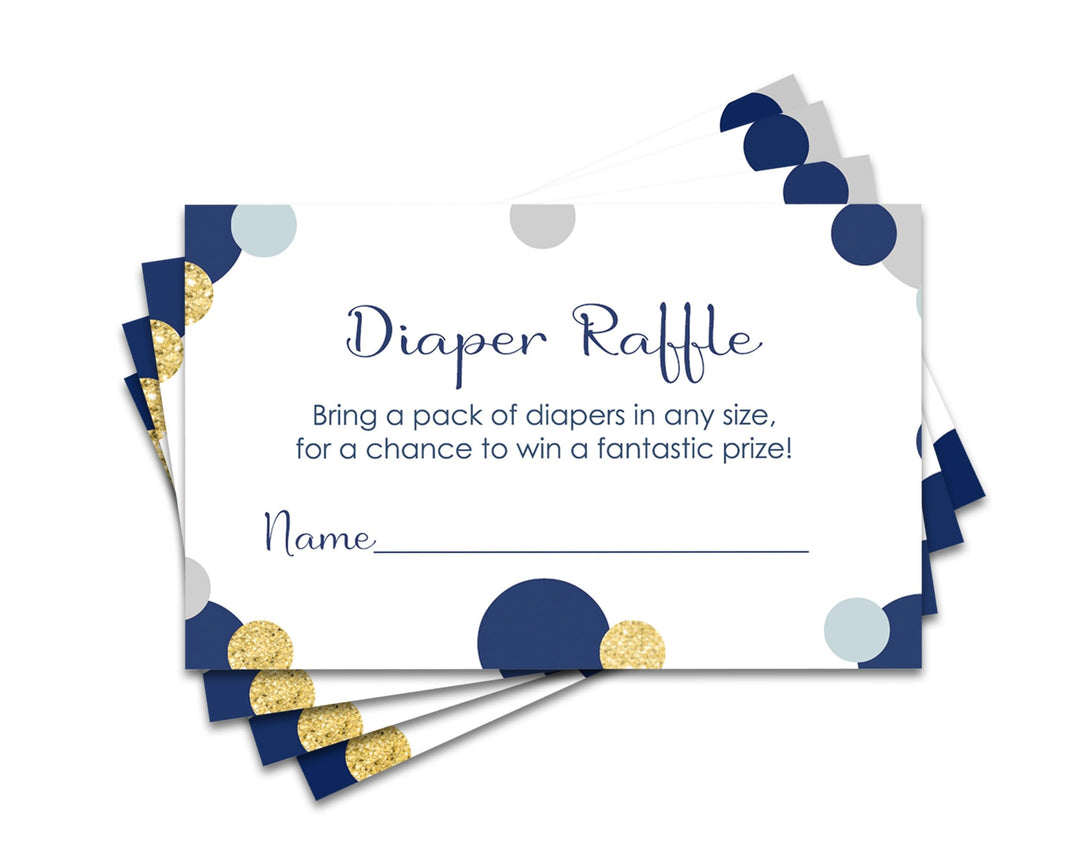 Paper Clever Party Navy and Gold Diaper Raffle Tickets for Baby Shower Games, Invitation Insert Cards, 2x3.5, 25 Pack - Paper Clever Party