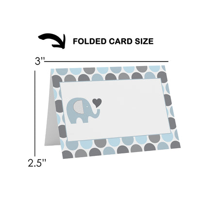Elephant Table Place Cards (25 Pack) Buffet Signs Boys Baby Shower, Birthday Banquet – Folded Favor Tags Goodie Bags - Blank Tented Card - Jungle Theme Supplies BluePaper Clever Party
