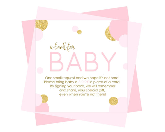 Pink and Gold Books for Baby Shower Request Cards