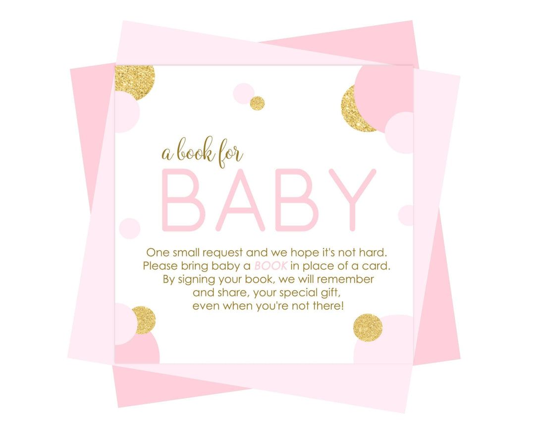 Pink and Gold Books for Baby Shower Request Cards - Paper Clever Party