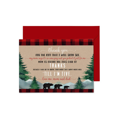 Lumberjack Boys Baby Shower Thank You Cards - Rustic (15 Pack) with Red Envelopes, 4x6 - Paper Clever Party