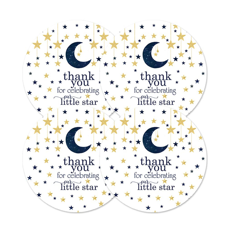 Twinkle Little Star Stickers Boys Baby Shower Party Favors Royal Blue and Gold, Thanks for Celebrating Labels, 60 Pack, 2x2 Round - Paper Clever Party