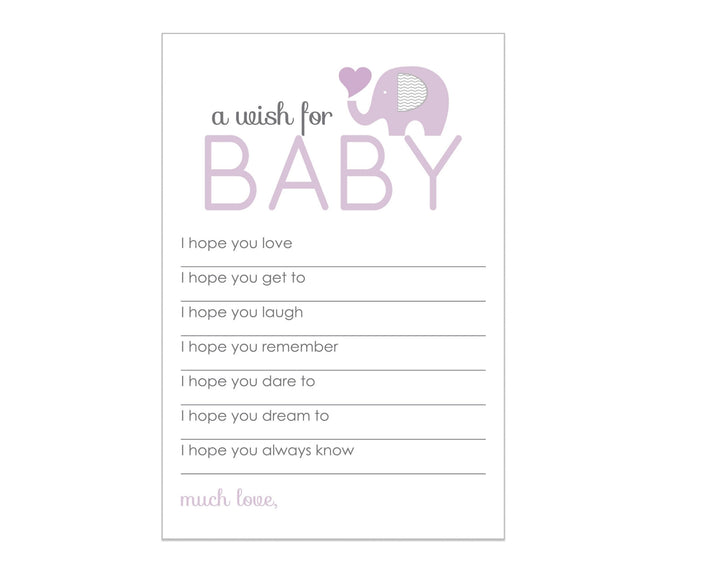 Girl Baby Shower Purple Elephant Advice Cards - 20-Pack Memory Wishes, 4x6 Keepsake Activity Set - Paper Clever Party