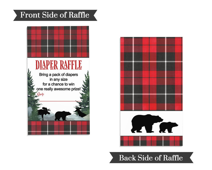 Lumberjack Diaper Raffle Tickets - Baby Shower Game Inserts by Paper Clever Party, 25 Pack - Paper Clever Party