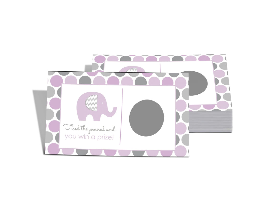 Purple Elephant Scratch Off Game Cards (28 Pack) - Baby Shower & Gender Reveal Essentials - Paper Clever Party