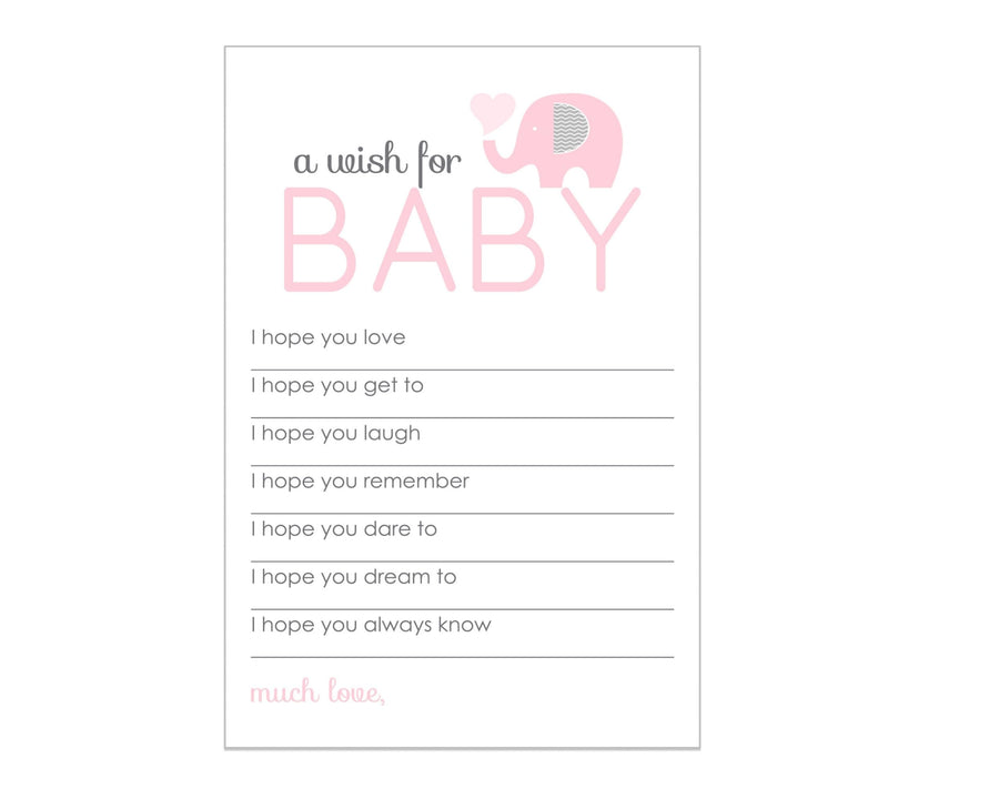 Girl Baby Shower Pink Elephant Advice Cards - 20-Pack Memory Wishes, 4x6 Keepsake Activity Set - Paper Clever Party