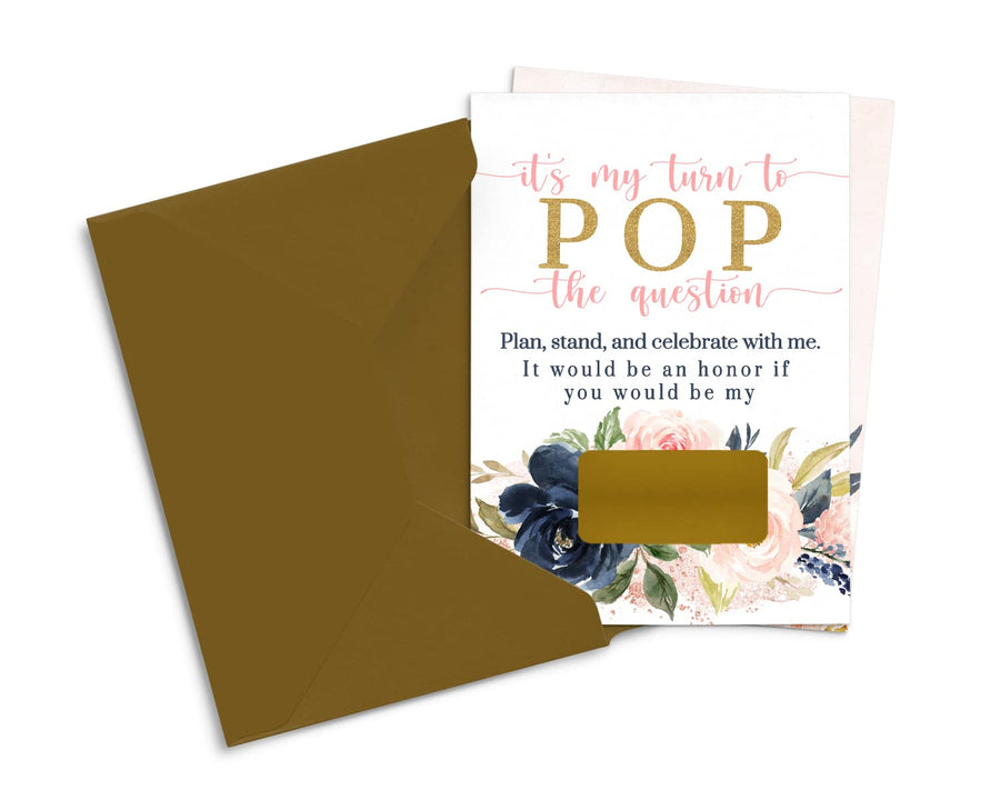 Pink and Gold Floral ‘Pop the Question’ Bridesmaid Cards (12-Pack) - Paper Clever Party